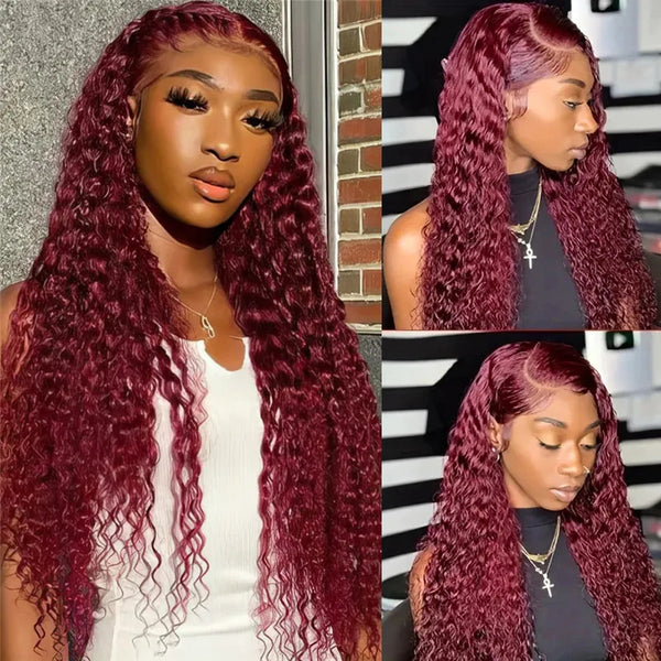 Burgundy Curly Hair Glueless Lace Wig 13x4 Lace Frontal Human Hair Wig