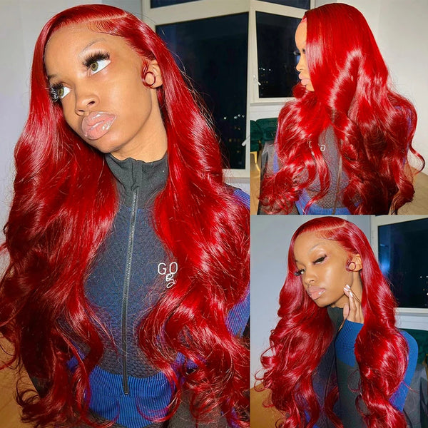 Red Body Wave Glueless Lace Wig 13x4 Lace Frontal Human Hair Wig