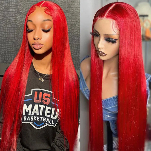 Red Straight Hair Glueless Lace Wig 13x4 Lace Frontal Human Hair Wig