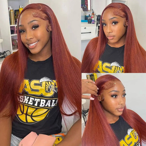 Fiery Copper Straight Glueless Lace Wig 13x4 Lace Frontal Human Hair Wig