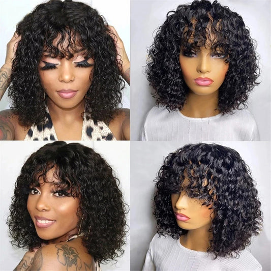 JOAN - Water Wave Wig with Bangs ✨NO LACE ✨Machine Made Wig