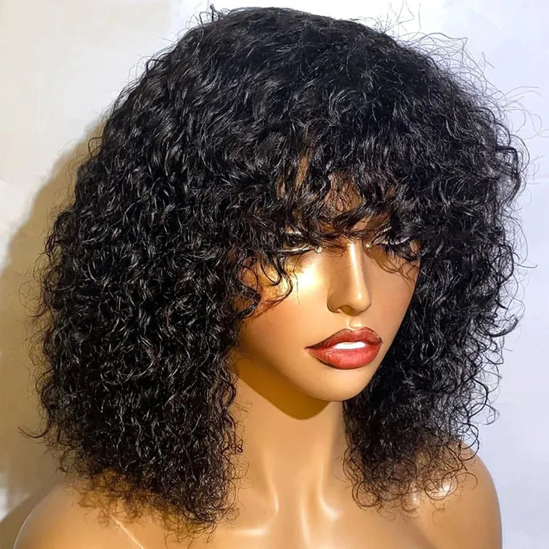 JOAN - Water Wave Wig with Bangs ✨NO LACE ✨Machine Made Wig