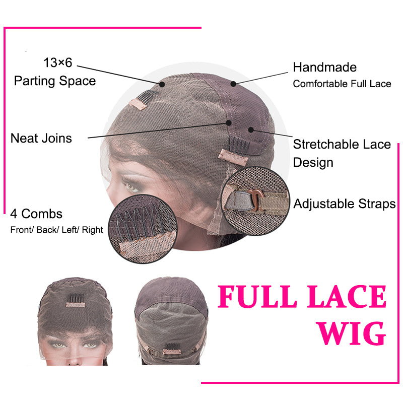 Kinky Straight Full Lace Wig Pre-Plucked Virgin Hair Wig
