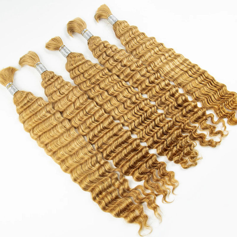 ✨BULK HAIR for Braiding (NO WEFT)✨ Honey Blonde #27 Deep Wave 3 Bundles Deal 16-28 inch Human Hair Extensions