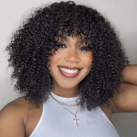 SELAH - Kinky Curly Wig with Bangs ✨NO LACE ✨Machine Made Wig