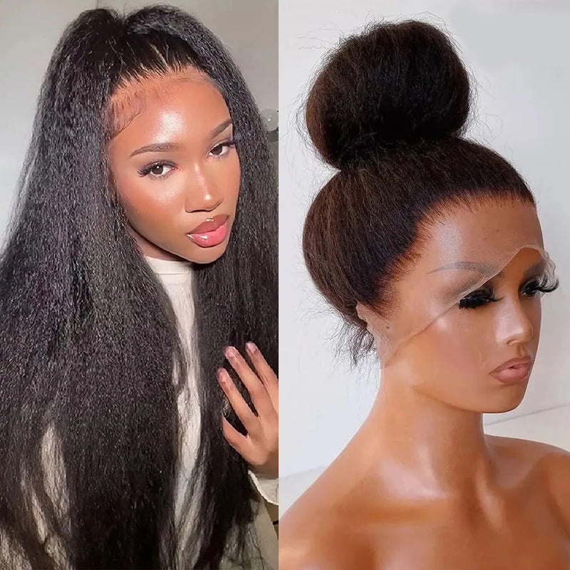 Kinky Straight Full Lace Wig Pre-Plucked Virgin Hair Wig