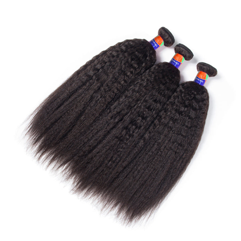 3 Bundles with a 4×4 Lace Closure Kinky Straight 12-30 inch Virgin Hair Extensions