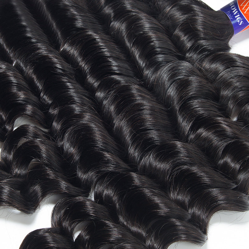 3 Bundles with a 4×4 Lace Closure Deep Wave 12-32 inch Virgin Hair Extensions
