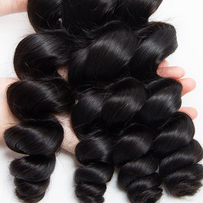 3 Bundles with a 13x4 Frontal Loose Wave 12-30 inch 100% Unprocessed Virgin Hair Extensions