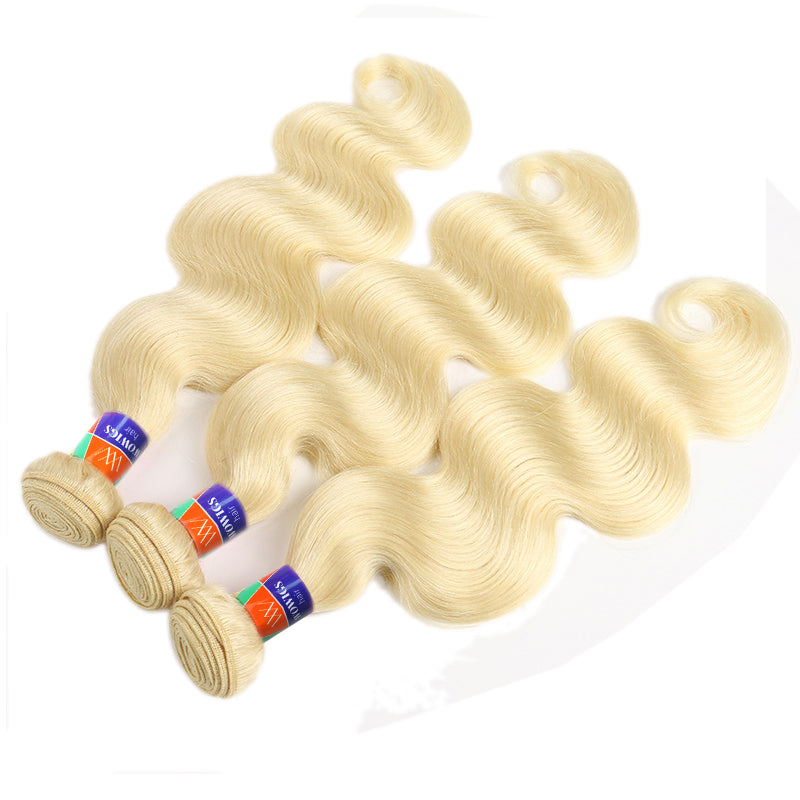 #613 Blonde 3 Bundles with a 13x4 Frontal Body Wave 12-38 inch 100% Human Hair Extensions