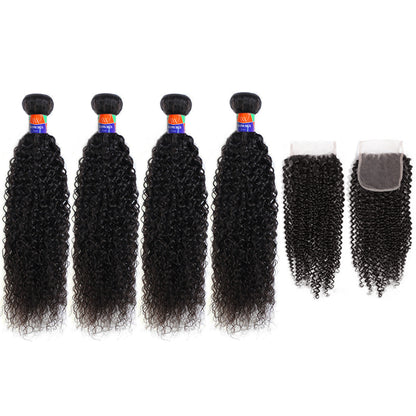 4 Bundles With a 4x4 Lace Closure Kinky Curly Hair Virgin Hair Extensions