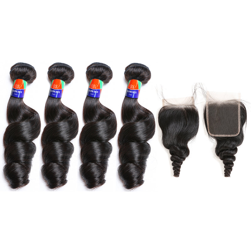 4 Bundles With a 4x4 Lace Closure Loose Wave Hair Virgin Hair Extensions
