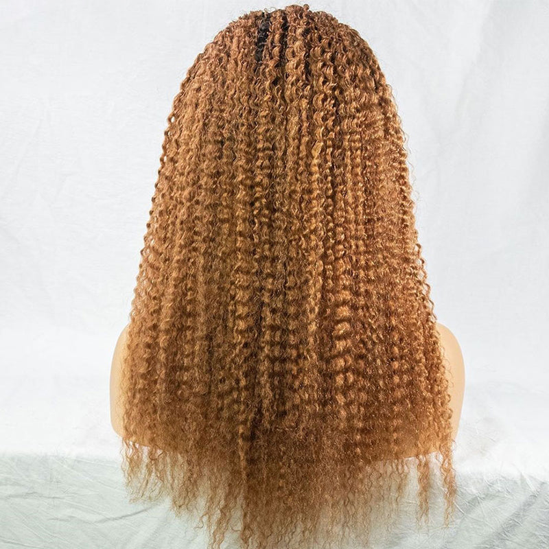 APRIL Customized #1B Roots Honey Blonde Curly Headband Wig *No Lace No Glue*