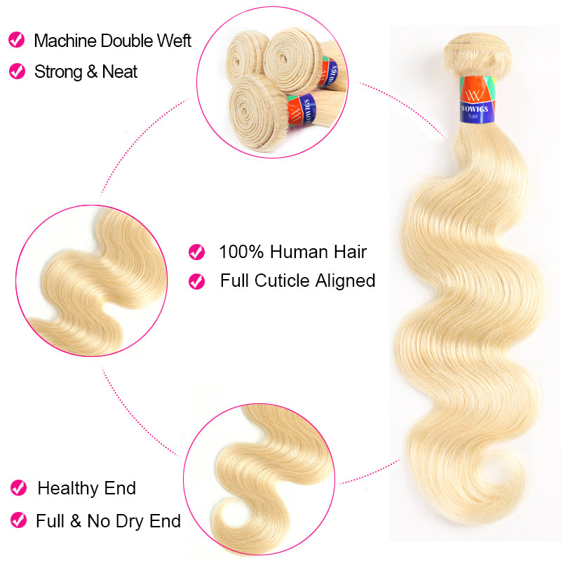 4 Bundle Deals Blonde #613 Body Wave 12-40 inch 100% Human Hair Extensions