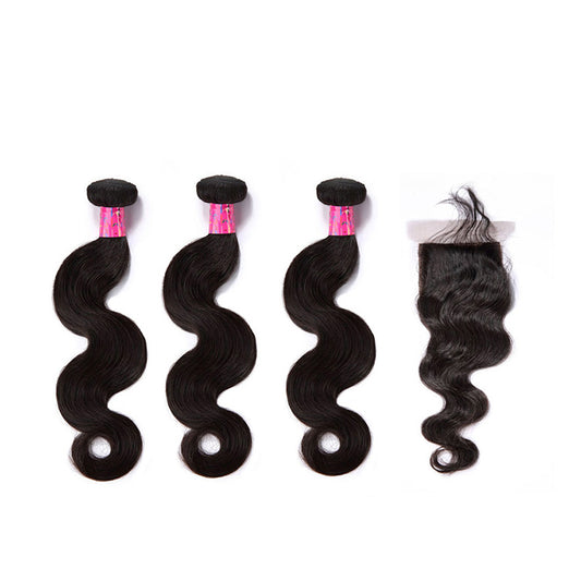 3 Bundles With a Silk Based Closure 4×4 Body Wave Virgin Hair Extensions