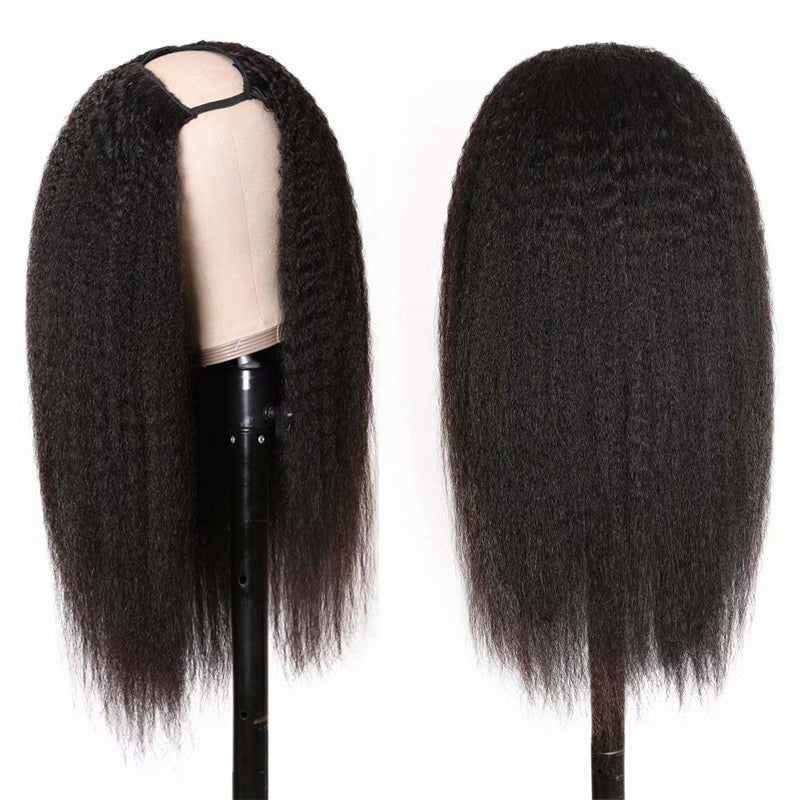 SHARON - Kinky Straight U Part Wig V Part Wig Natural Color 100% Human Hair