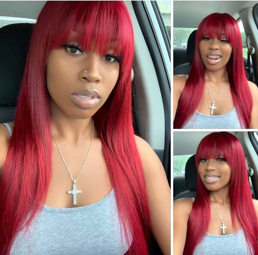 Burgundy Lace Wig with Bangs 4x4 13x4 Human Hair Wig