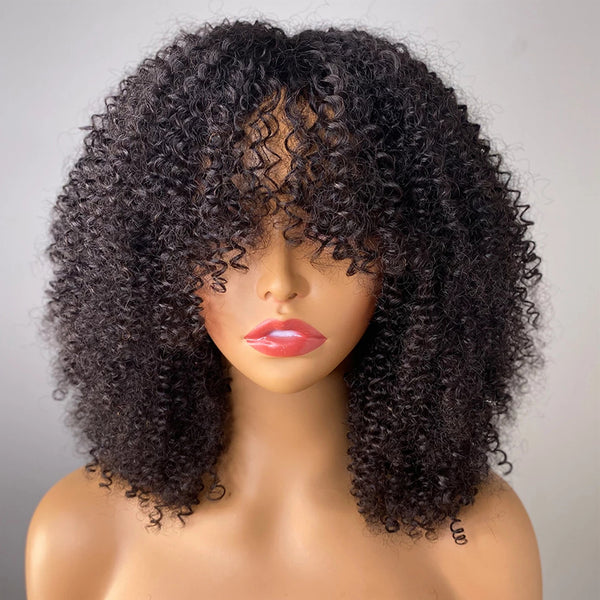 SELAH - Kinky Curly Wig with Bangs ✨Full Machine Made Wig ✨NO LACE
