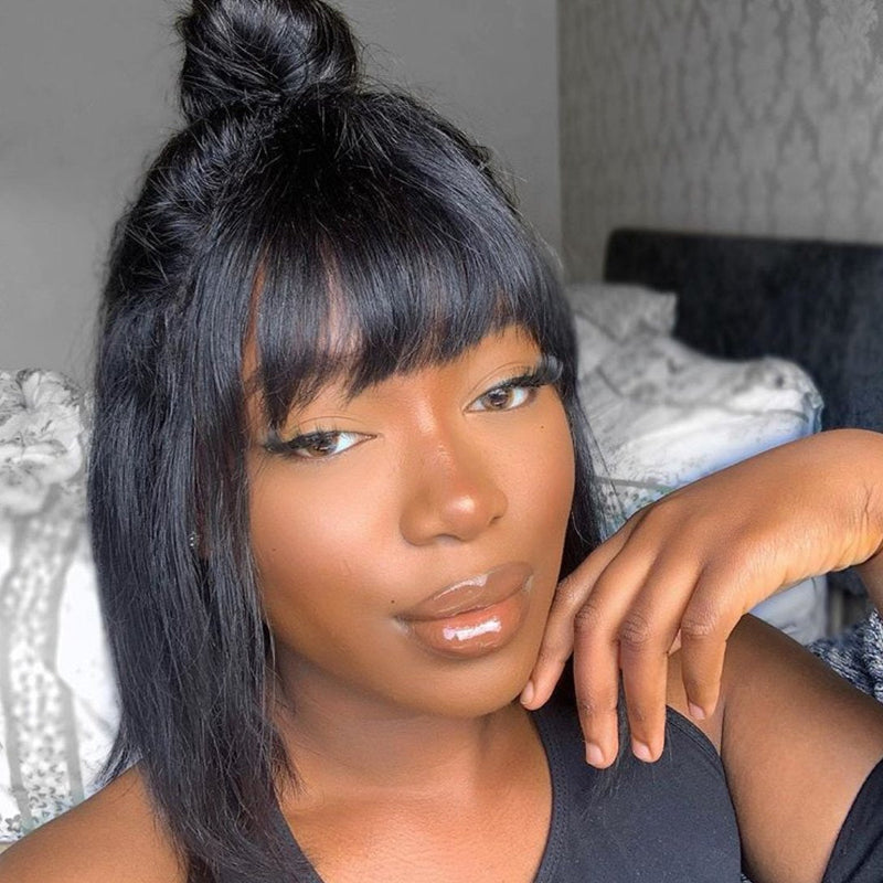 CARESHA Short Bob with Bangs 100% Virgin Hair Wigs Lace Front Wig Full Lace Wig