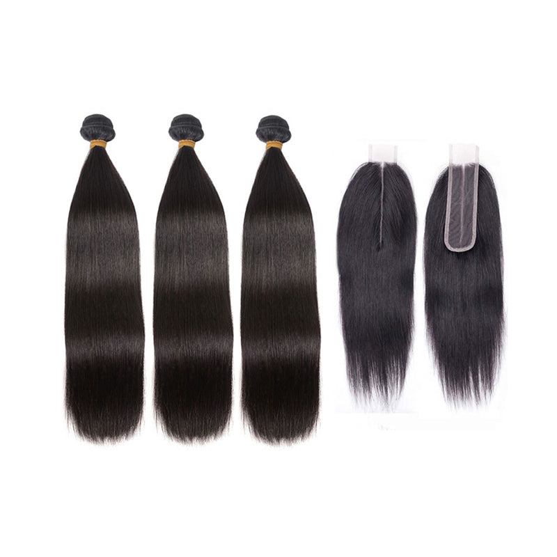 3 Bundles with a 2×6 Lace Closure Straight Virgin Hair Extensions