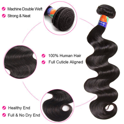 4 Bundles with a 5x5 HD Lace Closure Body Wave Virgin Hair Extensions