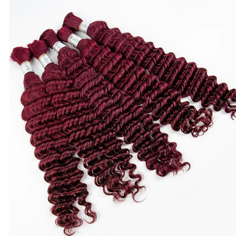 ✨BULK HAIR for Braiding (NO WEFT)✨ 99J Burgundy Deep Wave 3 Bundles Deal 16-28 inch Human Hair Extensions