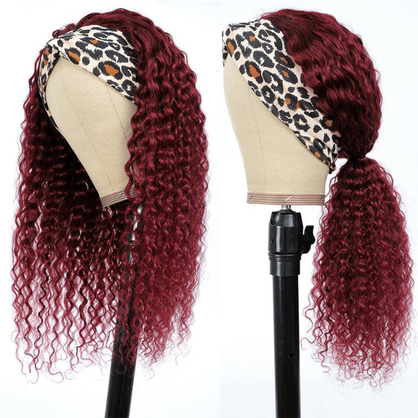 Burgundy Curly Headband Wig Human Hair Wig🎁OCTOBER SPECIALS