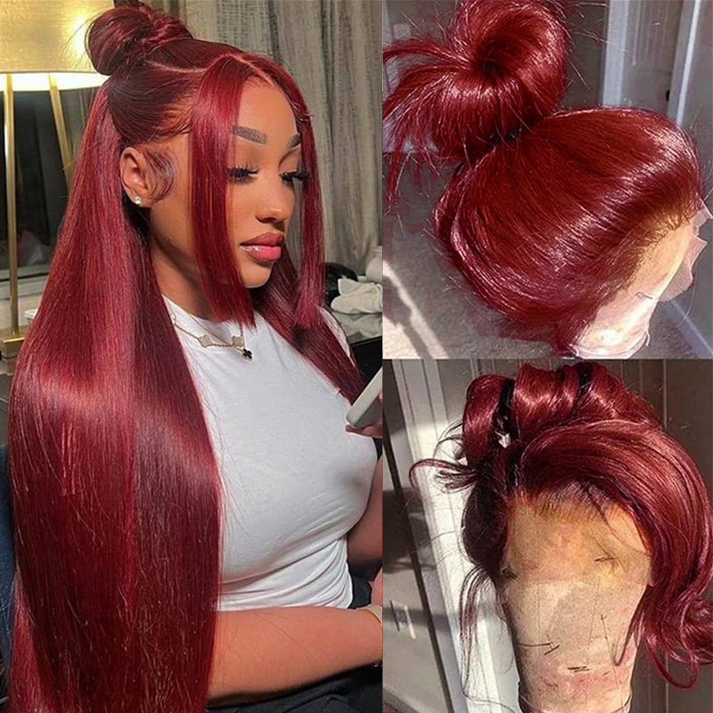 Burgundy Straight Hair Glueless Lace Wig 13x4 Lace Frontal Human Hair Wig