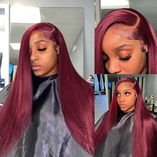 Burgundy Straight Hair Glueless Lace Wig 13x4 Lace Frontal Human Hair Wig