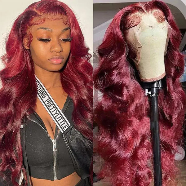 Burgundy Body Wave Glueless Lace Wig 13x4 Lace Frontal Human Hair Wig