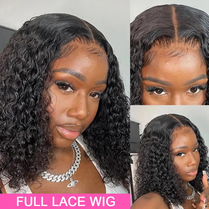 Full Lace Wigs Curly Bob 100% Virgin Human Hair Short Bob Lace Wig