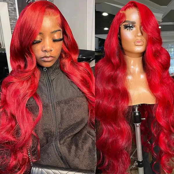 Red Body Wave Glueless Lace Wig 13x4 Lace Frontal Human Hair Wig