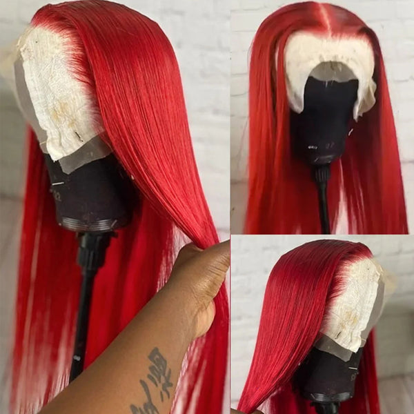Red Straight Hair Glueless Lace Wig 13x4 Lace Frontal Human Hair Wig
