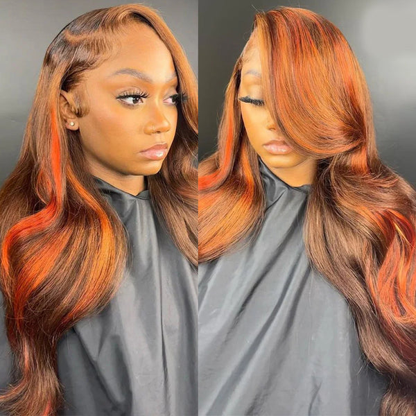 Ginger Highlighted Straight Hair Glueless Lace Wig 13x4 Lace Frontal Human Hair Wig