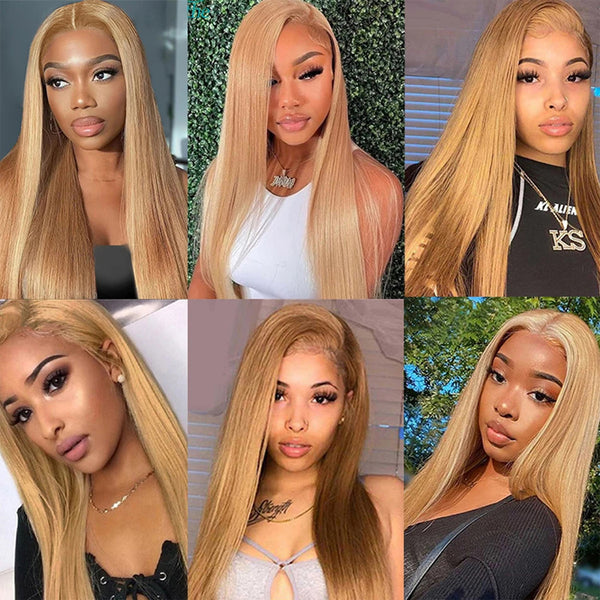 Honey Blonde Straight Hair Glueless Lace Wig 13x4 Lace Frontal Human Hair Wig