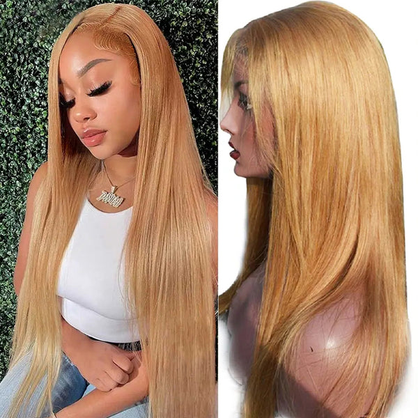 Honey Blonde Straight Hair Glueless Lace Wig 13x4 Lace Frontal Human Hair Wig