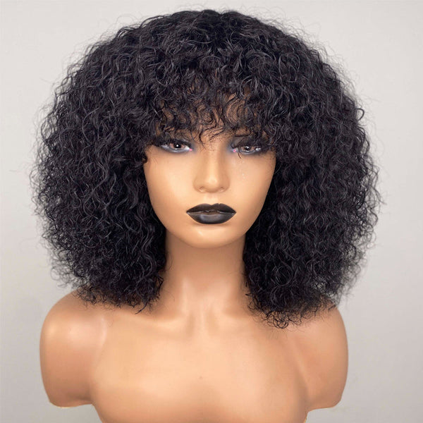 Curly Wig with Bangs Full Machine Made Wig 100% Human Hair Wig 🎁OCTOBER SPECIALS