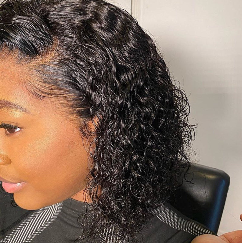 Full Lace Wigs Curly Bob 100% Virgin Human Hair Short Bob Lace Wig
