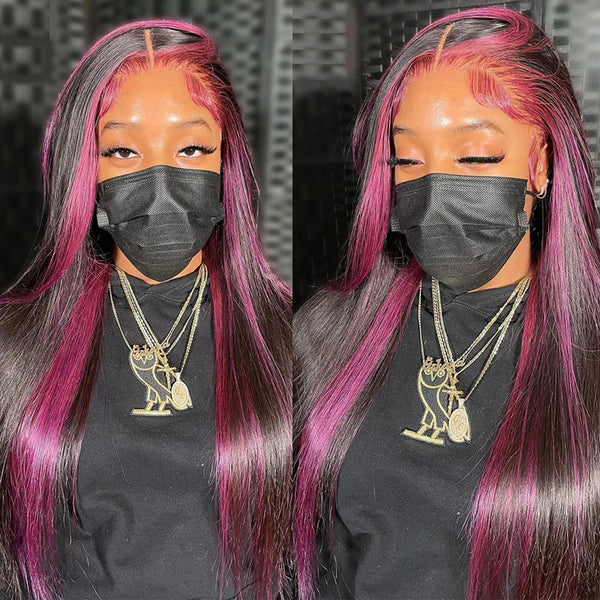 Lavender Highlighted Straight Hair Glueless Lace Wig 13x4 Lace Frontal Human Hair Wig