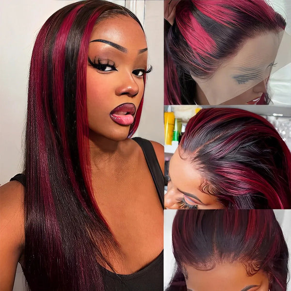 Lavender Highlighted Straight Hair Glueless Lace Wig 13x4 Lace Frontal Human Hair Wig