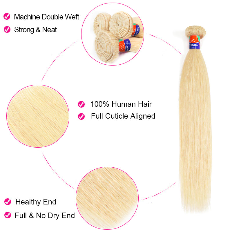 4 Bundle Deals #613 Blonde Straight 12-38 inch 100% Human Hair Extensions