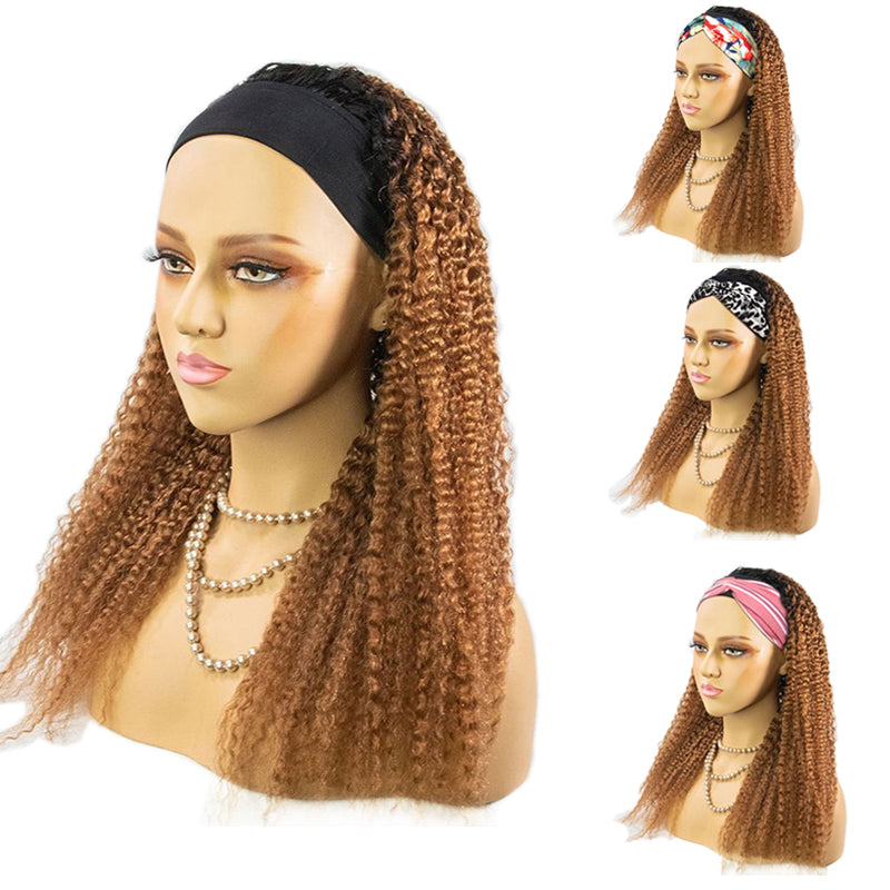 APRIL Customized #1B Roots Honey Blonde Curly Headband Wig *No Lace No Glue*