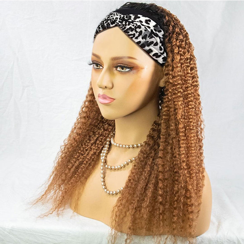 APRIL Customized #1B Roots Honey Blonde Curly Headband Wig *No Lace No Glue*