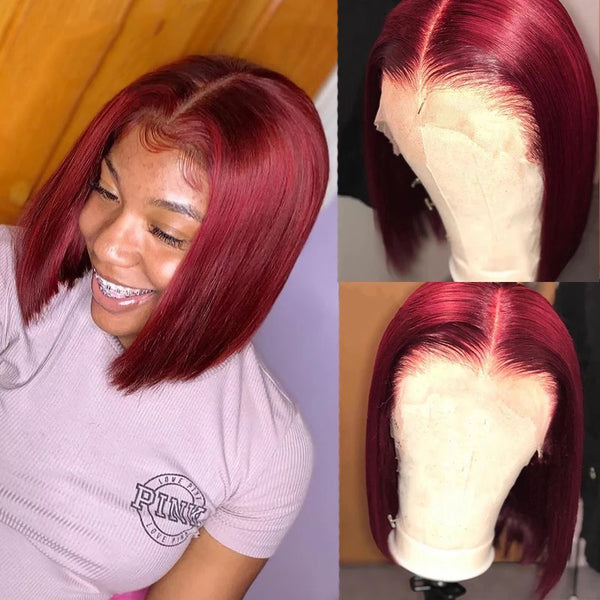 LAILA -Burgundy Bob Wig Cute Human Hair Wigs Lace Front Wig Full Lace Wig