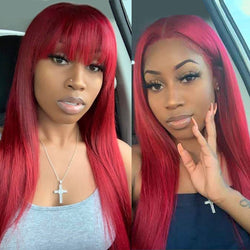 XTINA Burgundy with Bangs Human Hair Lace Wig Very Breathable