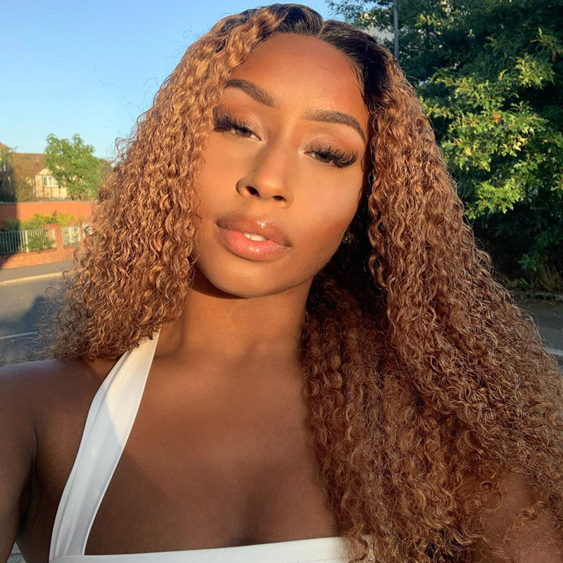 KRISTY - #1B Roots Chestnut Curly Lace Wig Pre Plucked & Breathable Human Hair Wig