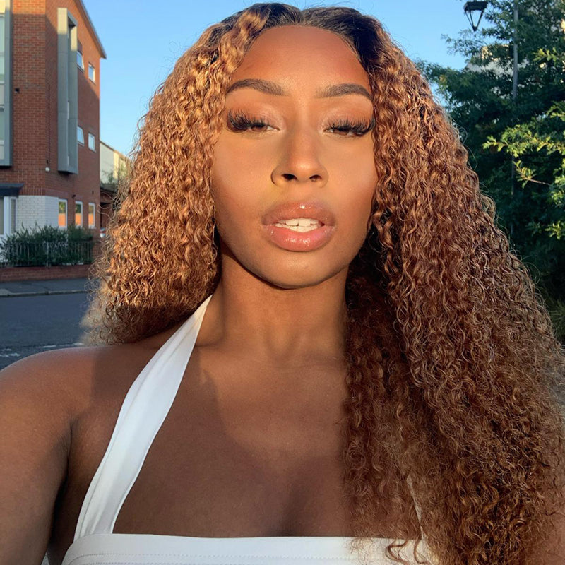 KRISTY - #1B Roots Chestnut Curly Lace Wig Pre Plucked & Breathable Human Hair Wig