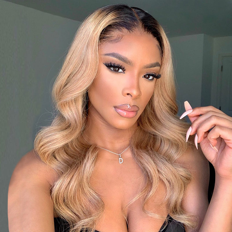 DESTINY Honey Blonde Body Wave/ Straight Human Hair Lace Wig Pre Plucked Hairline