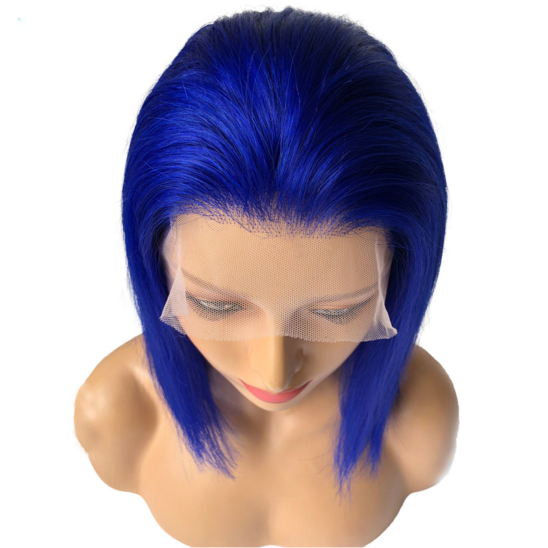 Blue Bob Wigs Lace Front Wig Full Lace Wig 100% Human Hair Wigs