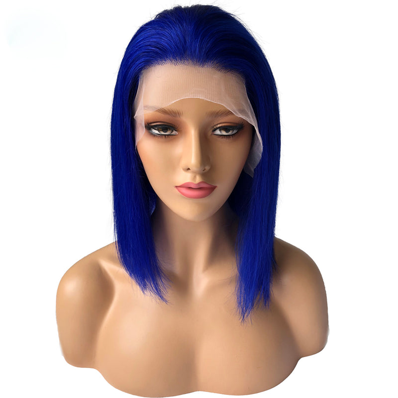 Blue Bob Wigs Lace Front Wig Full Lace Wig 100% Human Hair Wigs